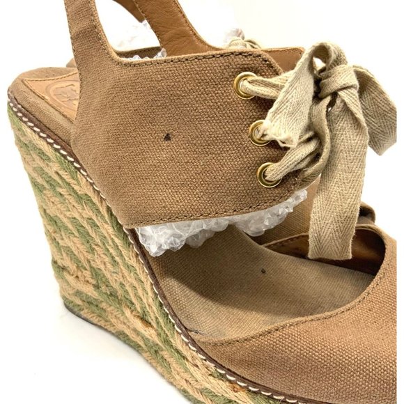 TORY BURCH Platform High Heel Shoes Brown Green Womens Size 10 M Rope Leather - Picture 11 of 11